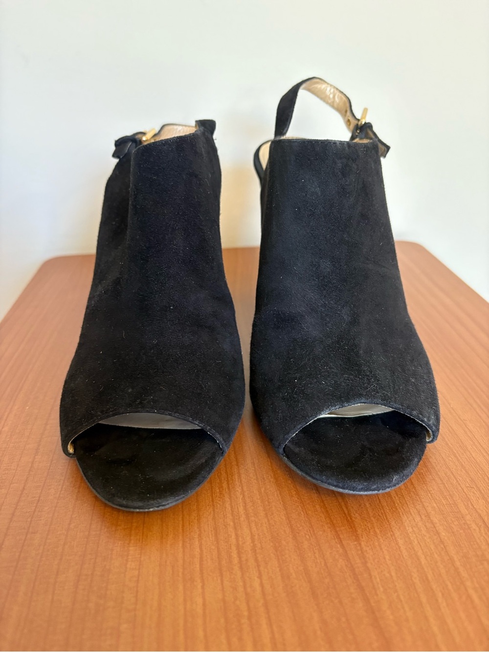 Marc Fisher Womens Slingback Heels Size 7.5 Black Suede Leather Peep Toe Mule - Picture 4 of 7